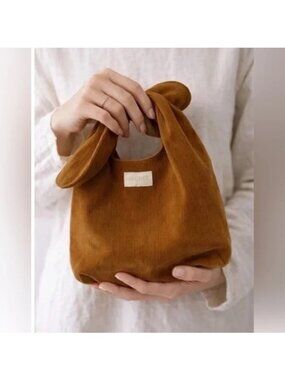 Merit Signature Brown Corduroy Makeup Cosmetic Bag Pouch Minimalist